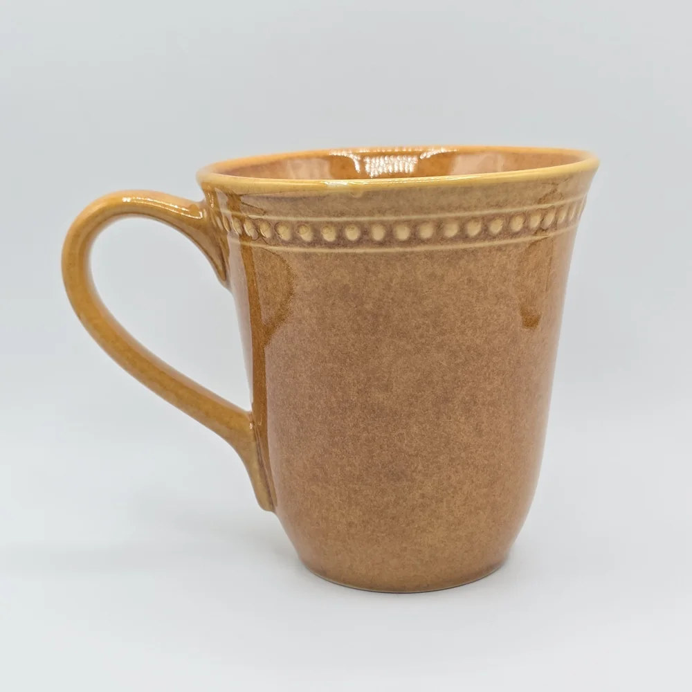 Pier 1 Imports Spice Route Ginger Stoneware Coffee Mug Beaded Rim Yellow Mustard